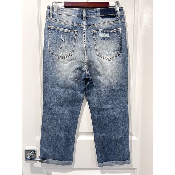 Risen Jeans Womens 15/32 Blue High Rise Straight Crop Distressed Stretch Denim - Picture 10 of 13